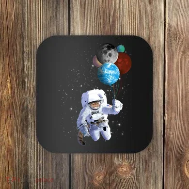 Astro Cat With Planet Balloons Coaster