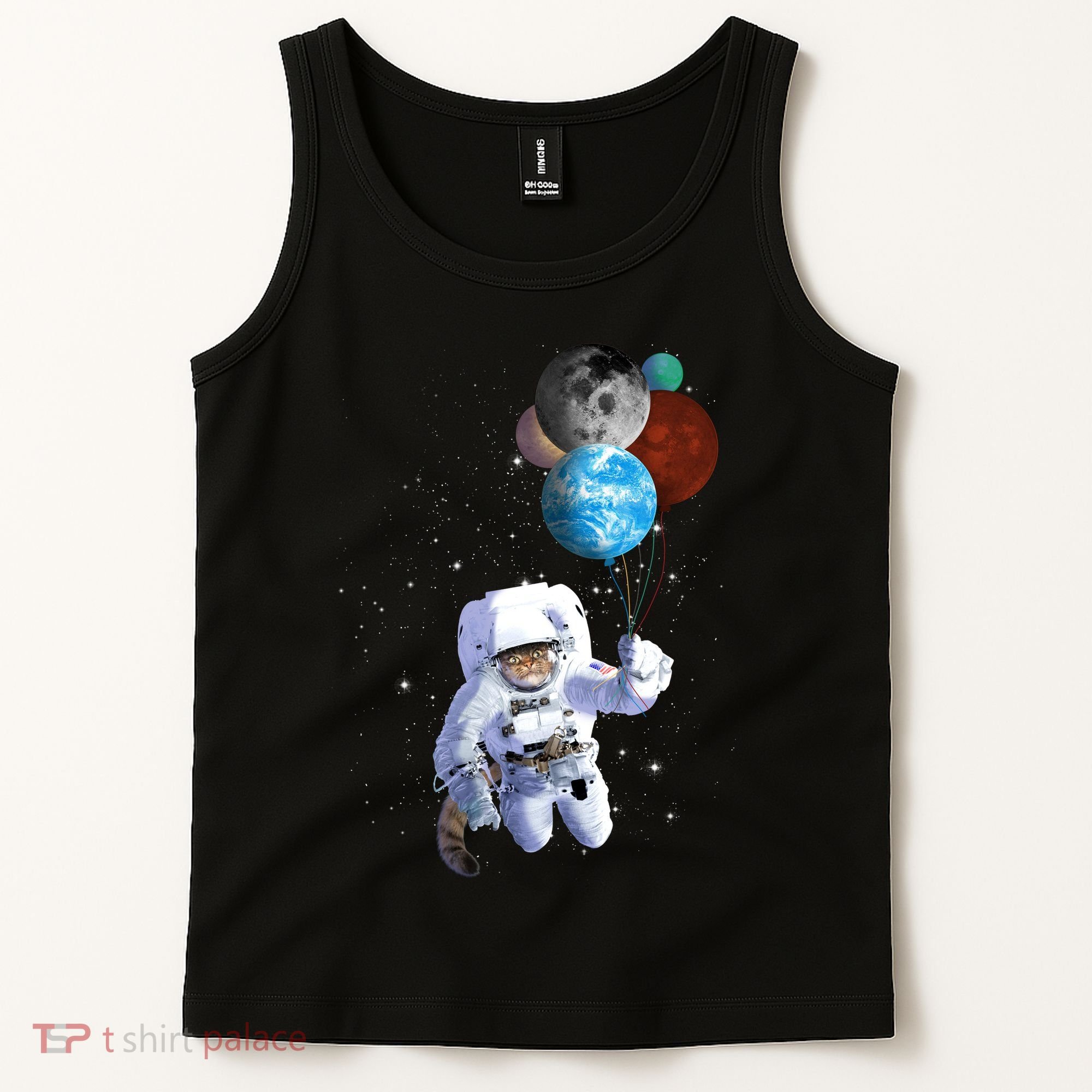 Astro Cat With Planet Balloons Tank Top