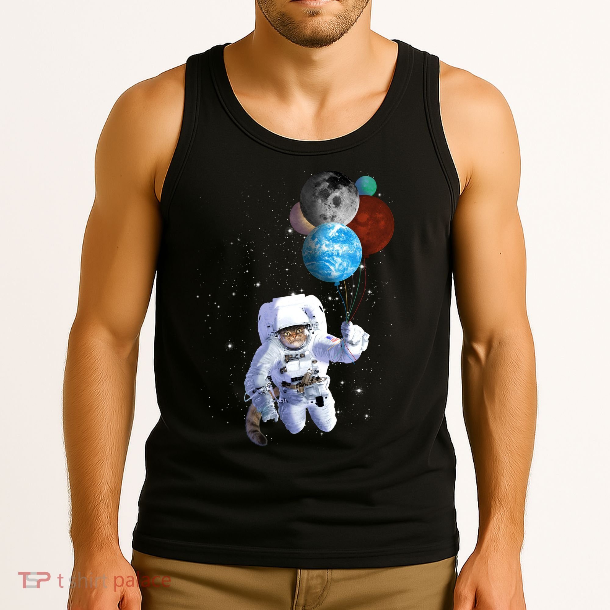 Astro Cat With Planet Balloons Tank Top