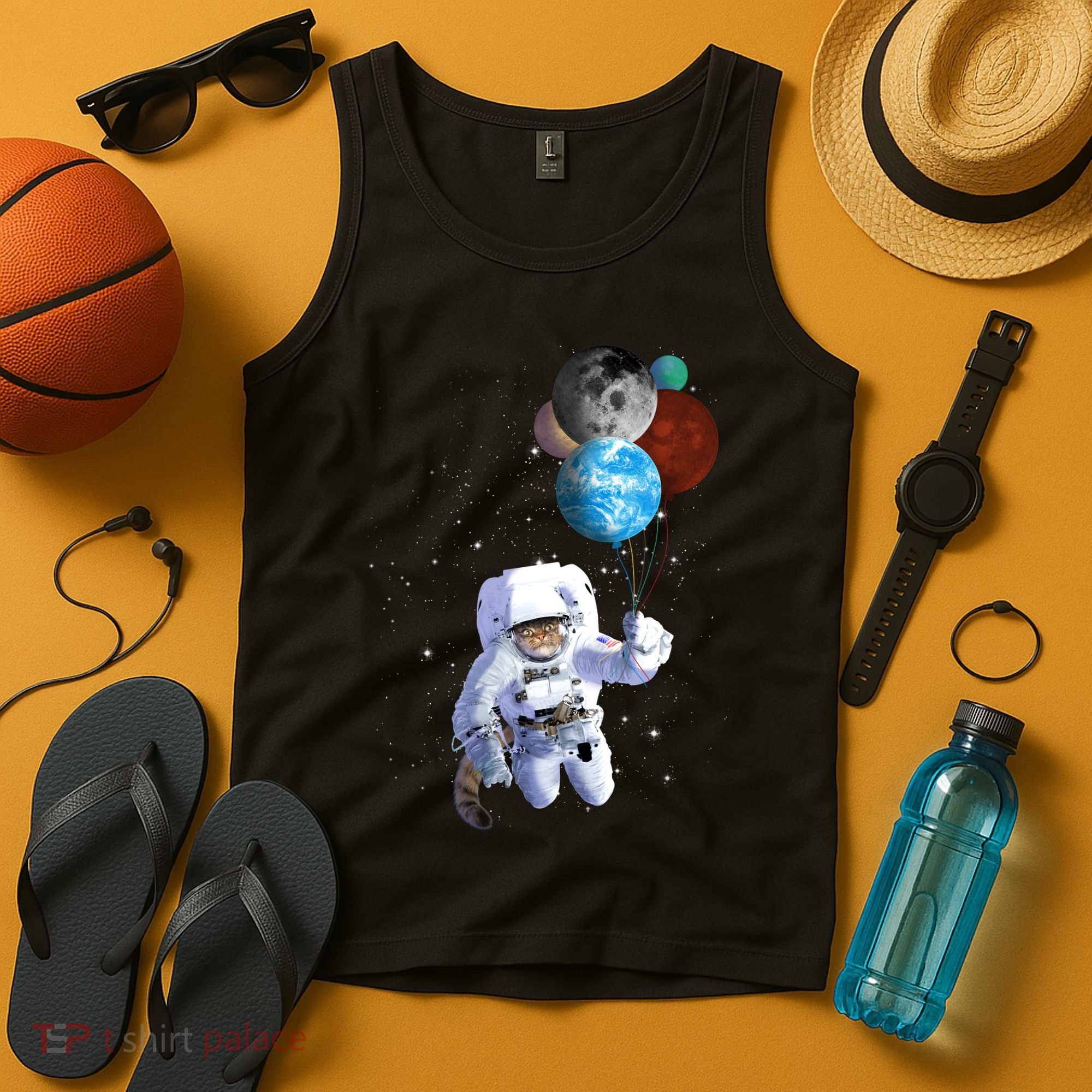 Astro Cat With Planet Balloons Tank Top