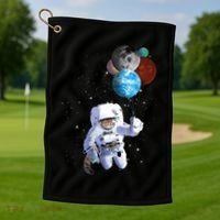 Astro Cat With Planet Balloons Golf Towel thumb 1