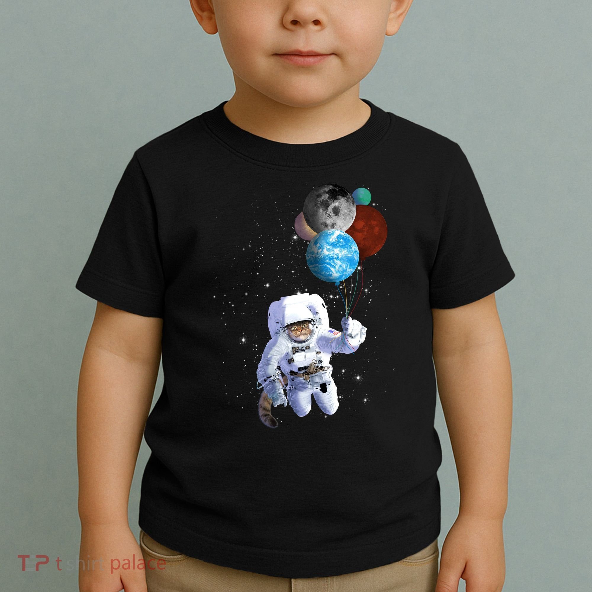 Astro Cat With Planet Balloons Toddler T-Shirt