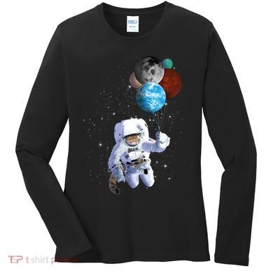 Astro Cat With Planet Balloons Women's Long Sleeve Shirt