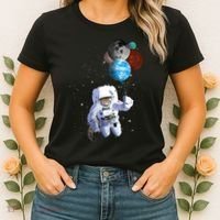 Astro Cat With Planet Balloons Women's T-Shirt thumb 2