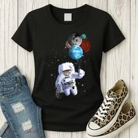 Astro Cat With Planet Balloons Women's T-Shirt thumb 3