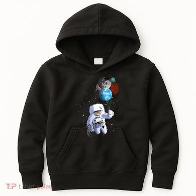 Astro Cat With Planet Balloons Kids Hoodie