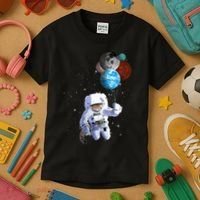 Astro Cat With Planet Balloons Kids T-Shirt thumb 3
