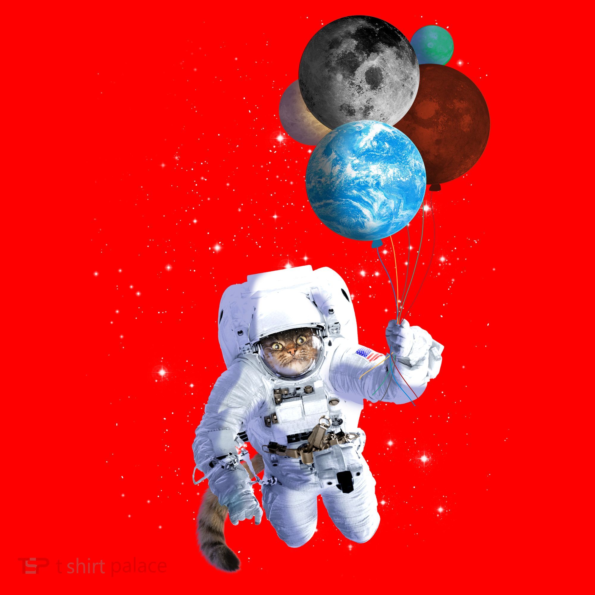 Astro Cat With Planet Balloons Santa Hat