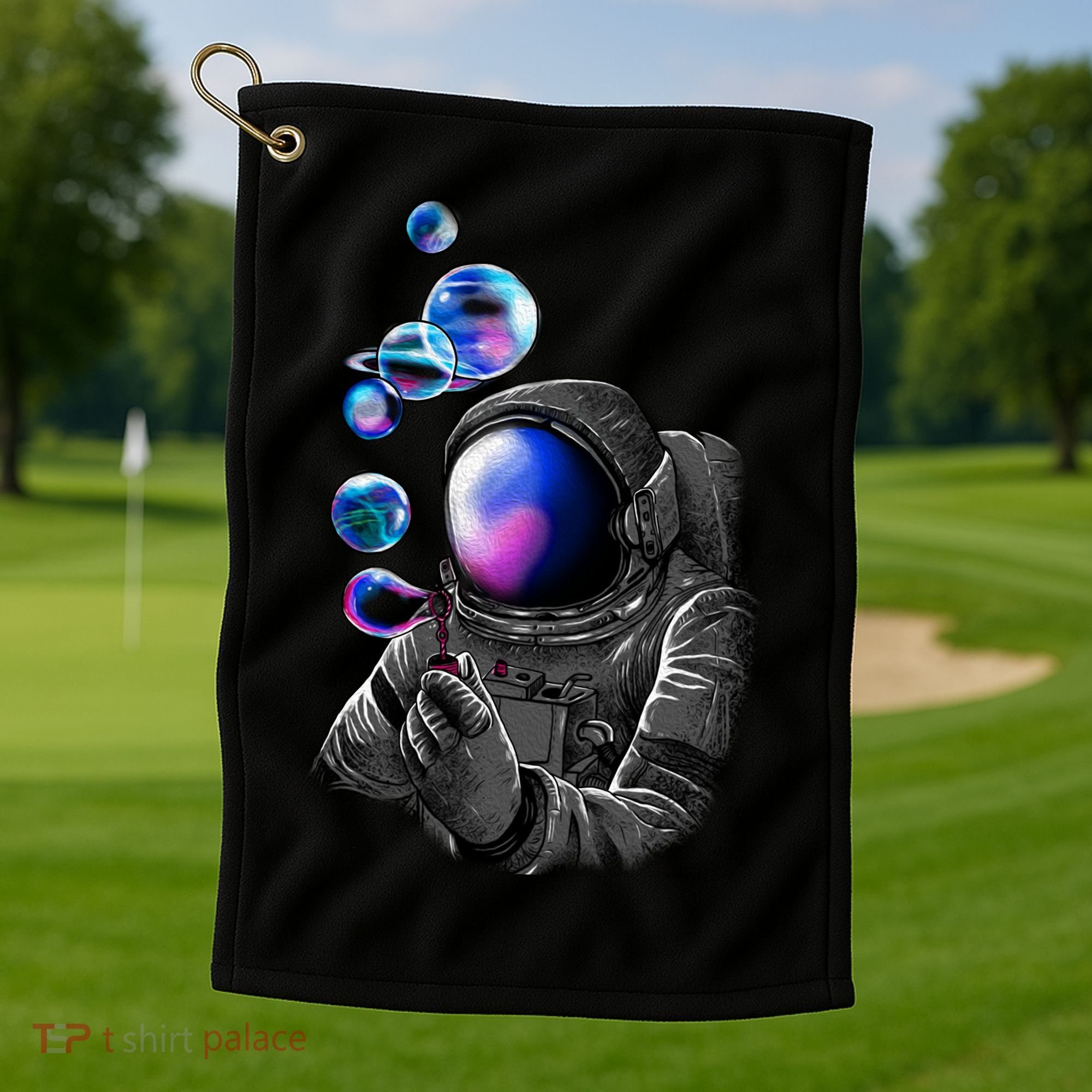 Astronaut Blowing Space Bubbles Golf Towel