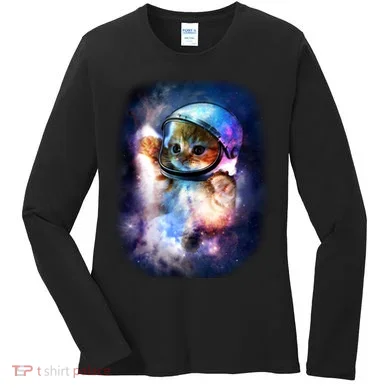 Astronaut Cat In Space Women's Long Sleeve Shirt