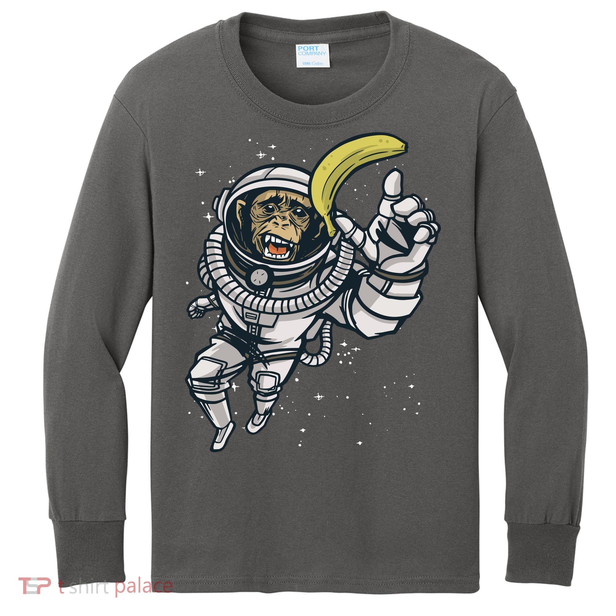 Astronaut Chimp Banana Kids Long Sleeve Shirt