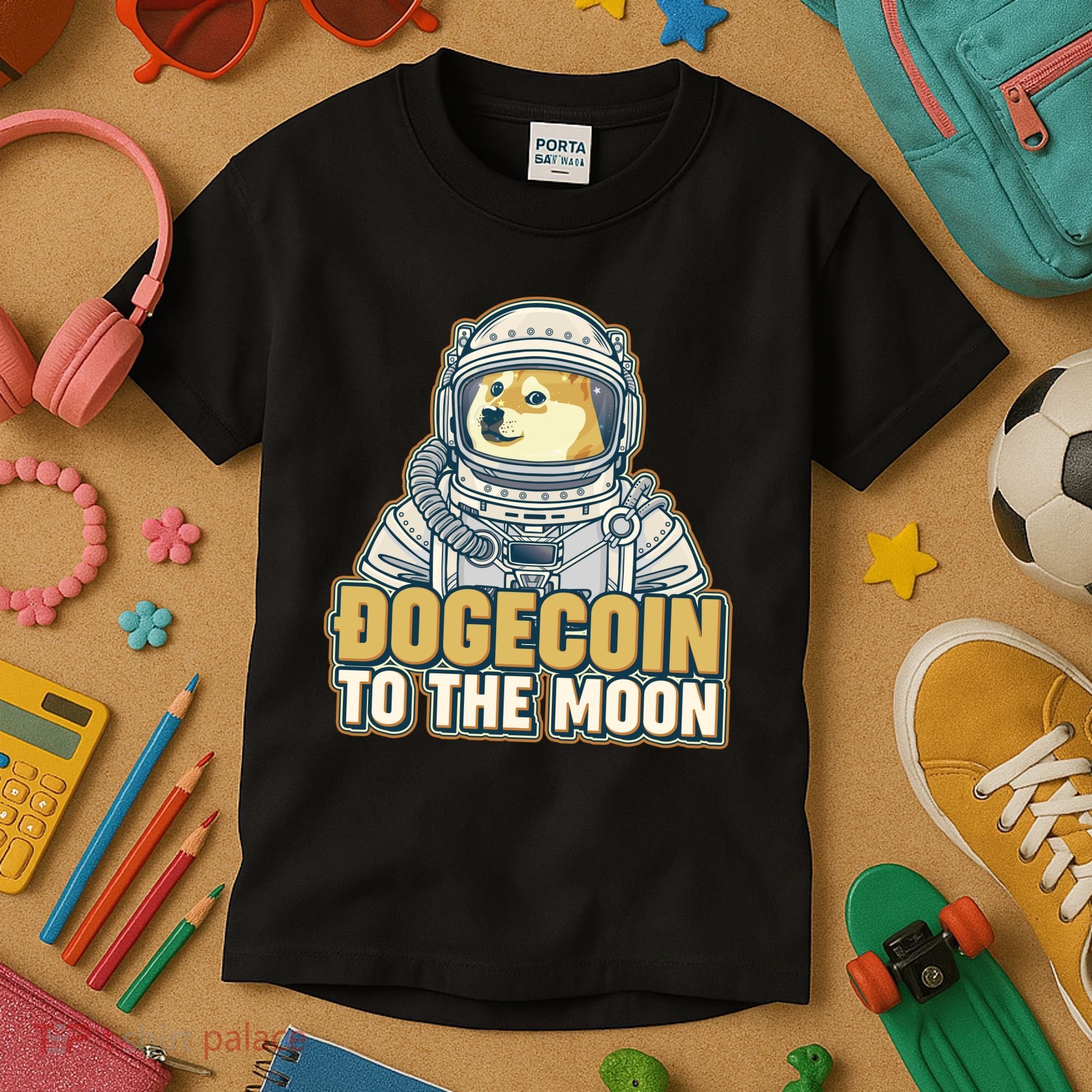 Astronaut Dogecoin To The Moon Crypto Kids T-Shirt