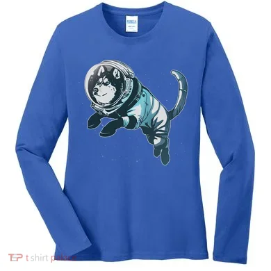 Astronaut Husky Dog Space Women's Long Sleeve Shirt