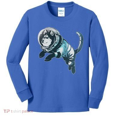 Astronaut Husky Dog Space Kids Long Sleeve Shirt