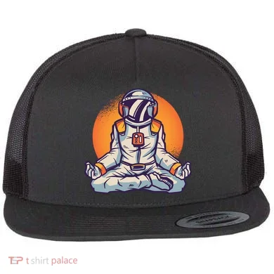 Astronaut Meditating Flat Bill Trucker Hat