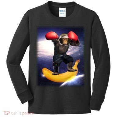 Astronaut Monkey Boxing In Space Kids Long Sleeve Shirt