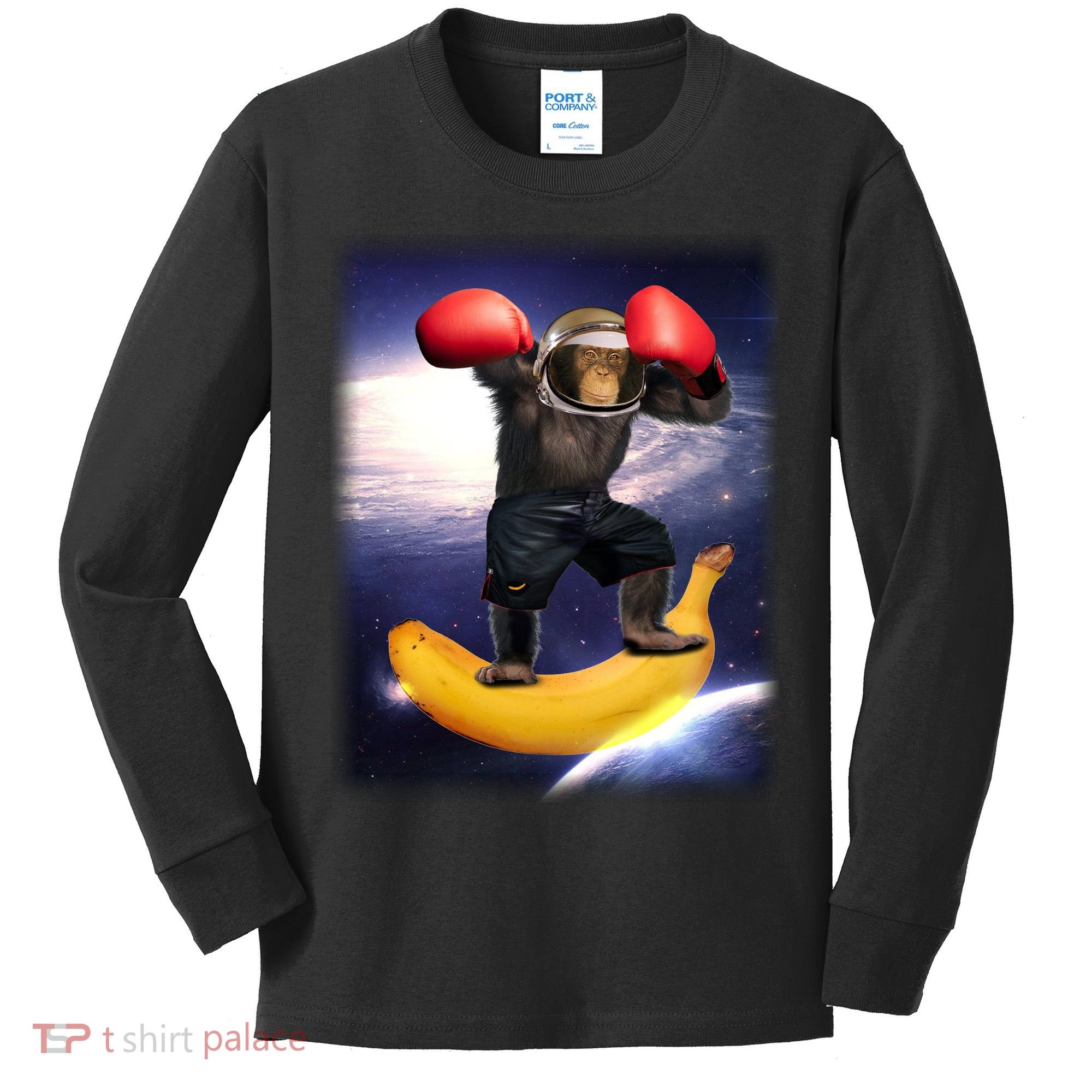 Astronaut Monkey Boxing In Space Kids Long Sleeve Shirt