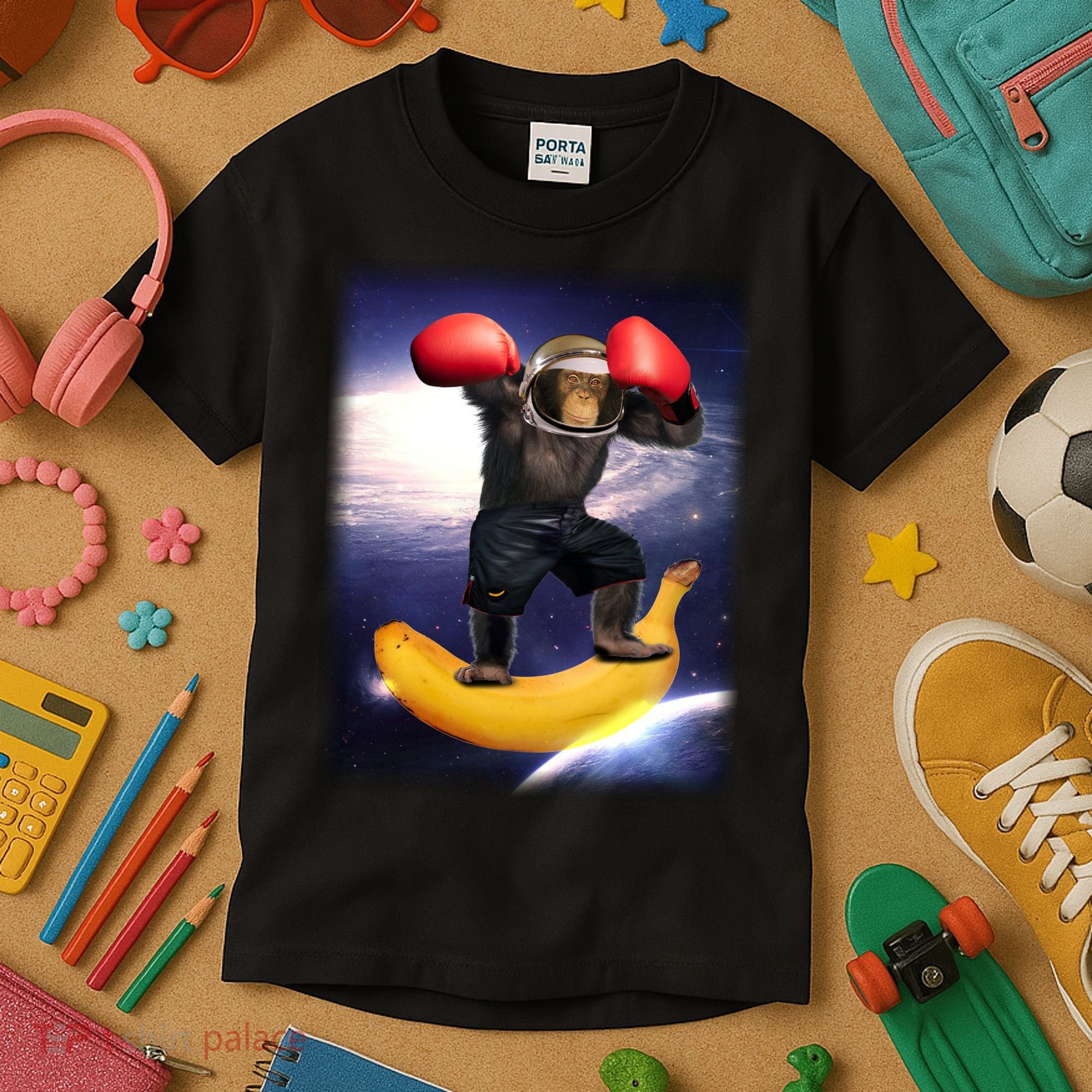 Astronaut Monkey Boxing In Space Kids T-Shirt