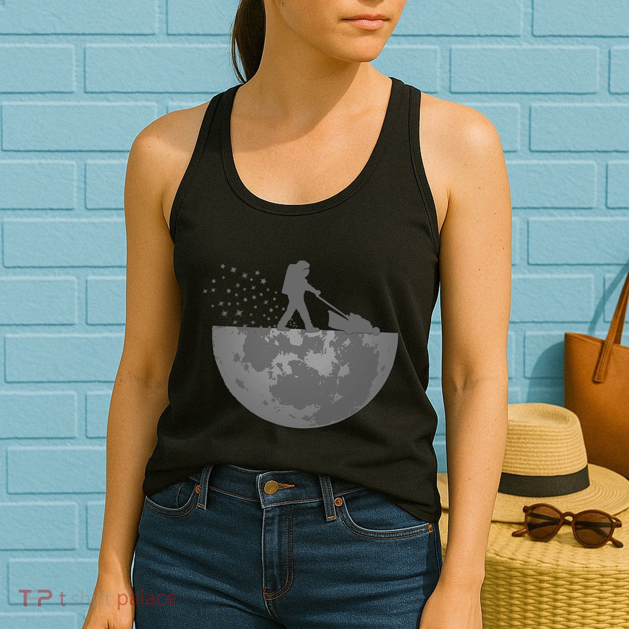 Astronaut Mowing The Lawn On The Moon Women's Tank Top
