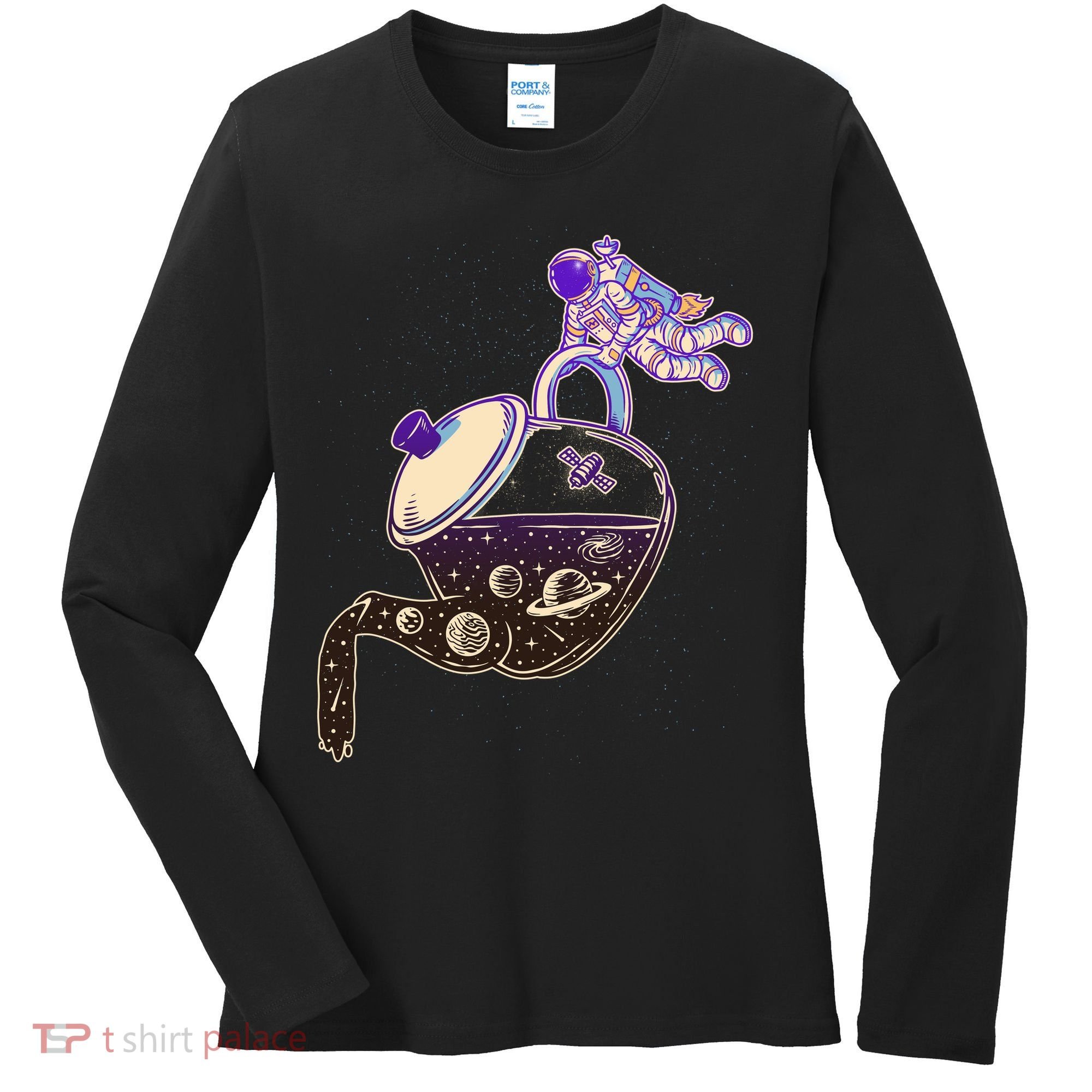 Astronaut Pouring Galaxy Coffee Coffee Women's Long Sleeve Shirt