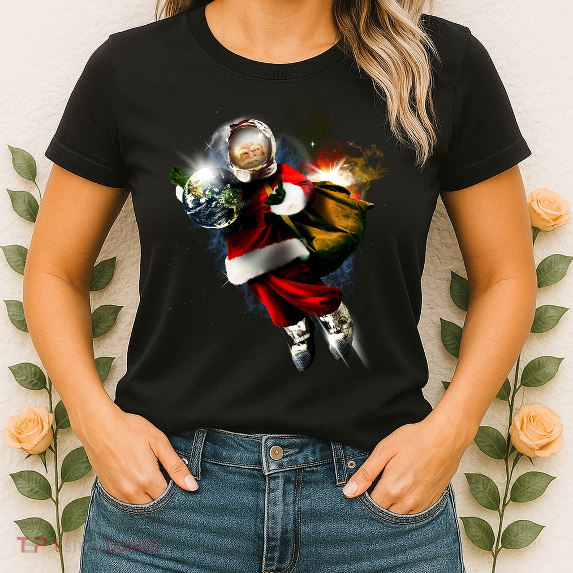 Astronaut Santa Claus In Space Women's T-Shirt
