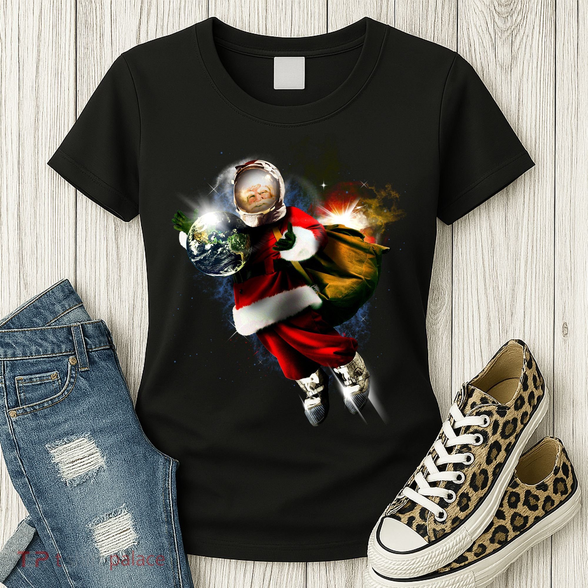 Astronaut Santa Claus In Space Women's T-Shirt