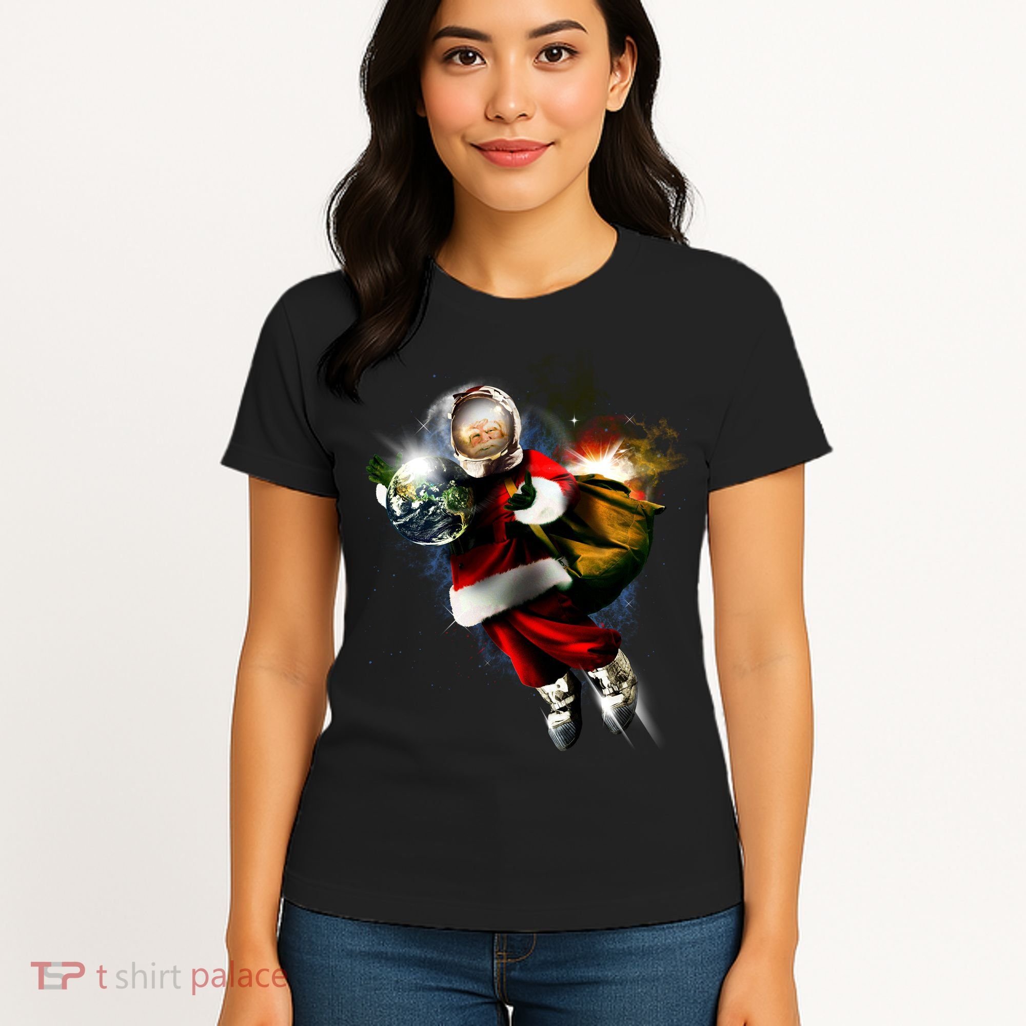 Astronaut Santa Claus In Space Women's T-Shirt