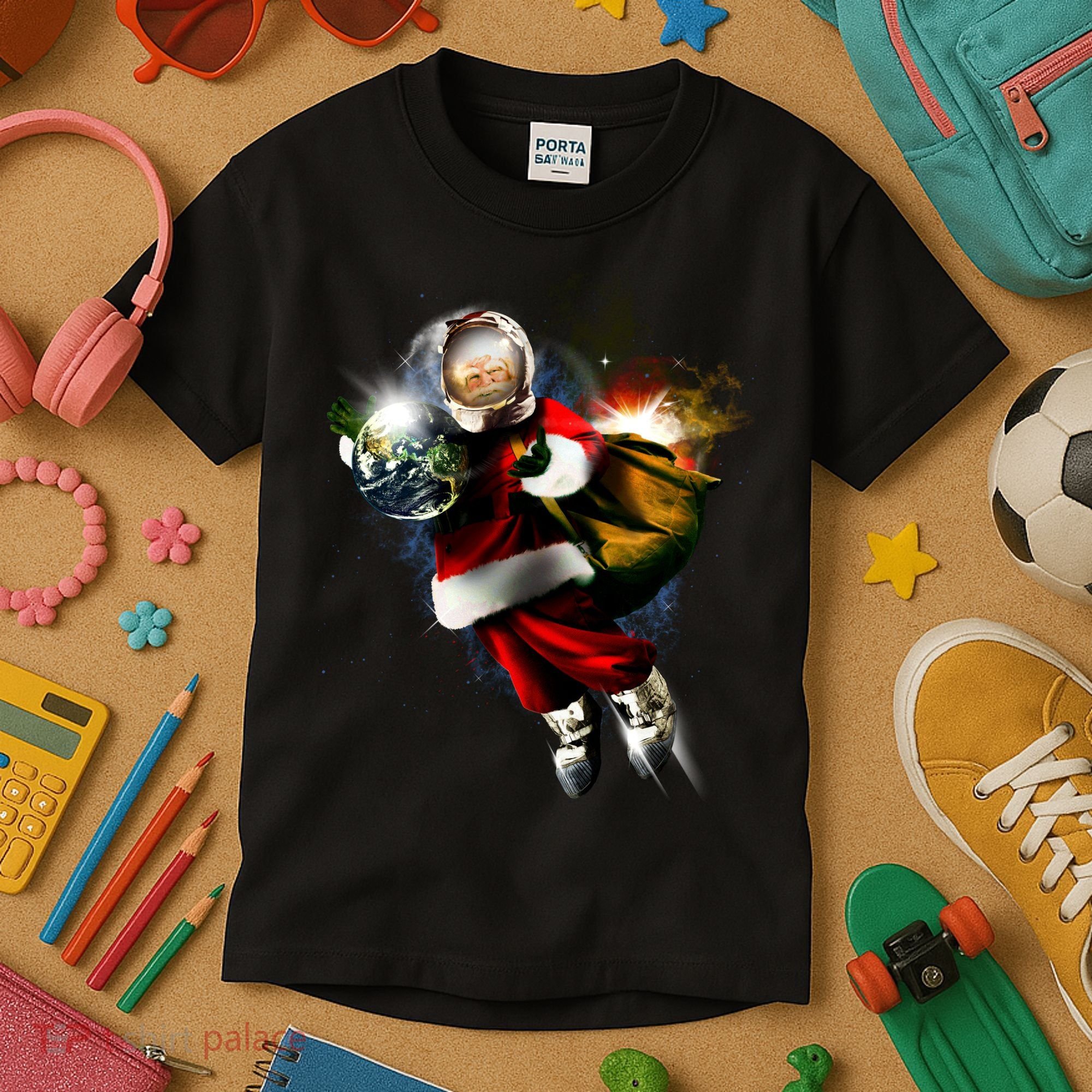 Astronaut Santa Claus In Space Kids T-Shirt
