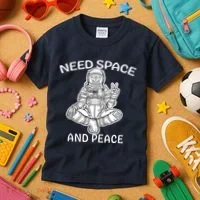 Astronaut Skeleton Need Space And Peace Kids T-Shirt thumb 3