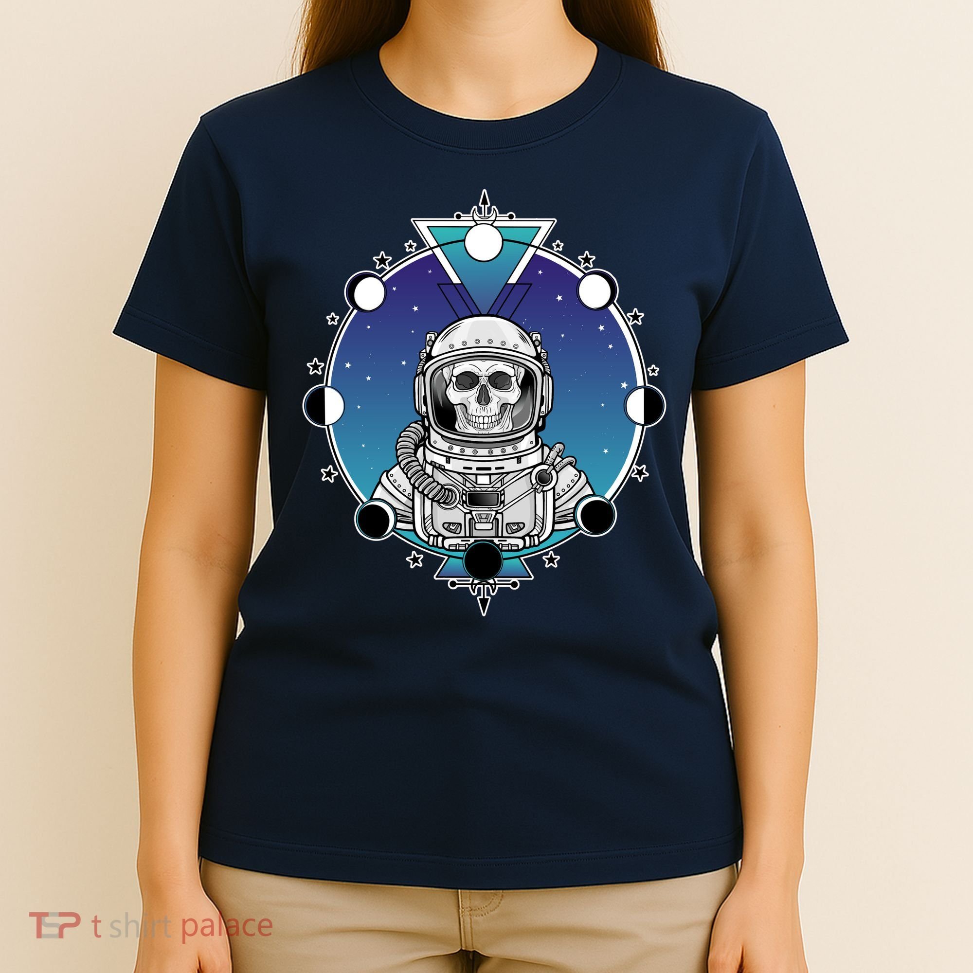 Astronaut Skeleton Star Sky Moon Phases T-Shirt