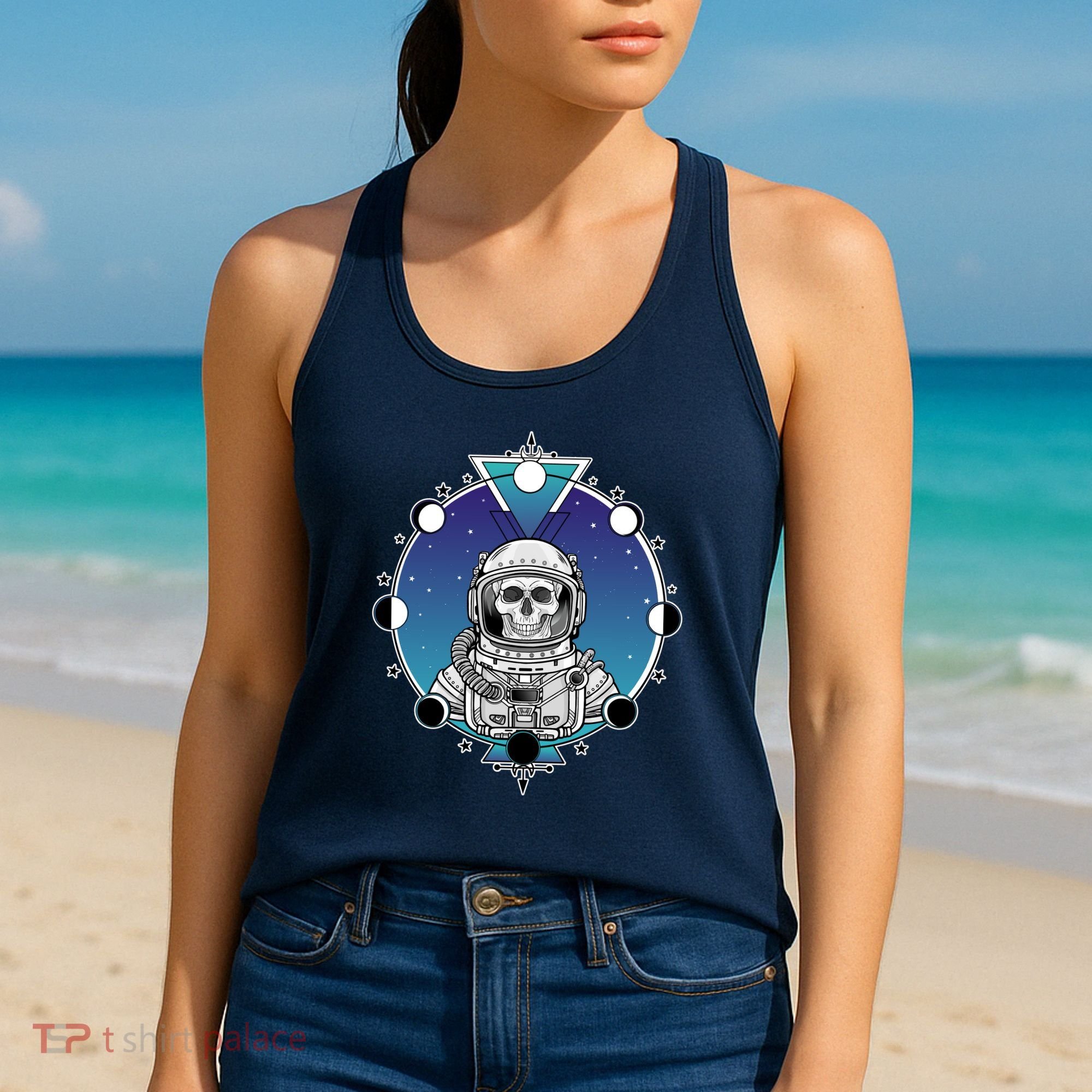 Astronaut Skeleton Star Sky Moon Phases Women's Tank Top
