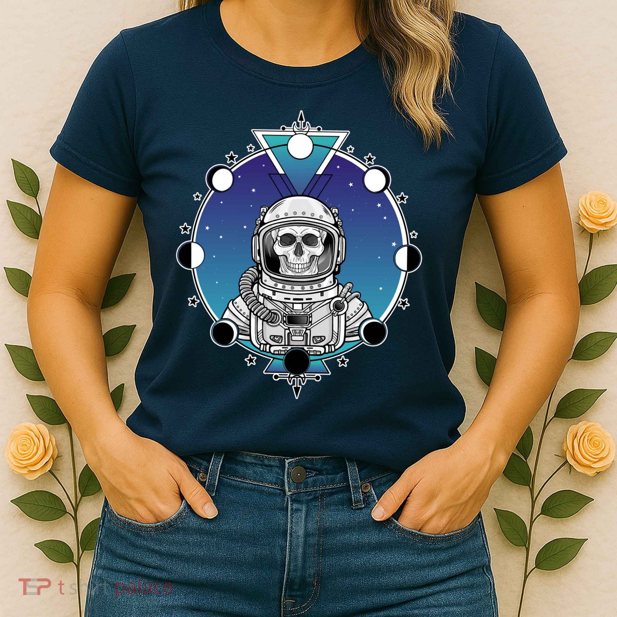Astronaut Skeleton Star Sky Moon Phases Women's T-Shirt