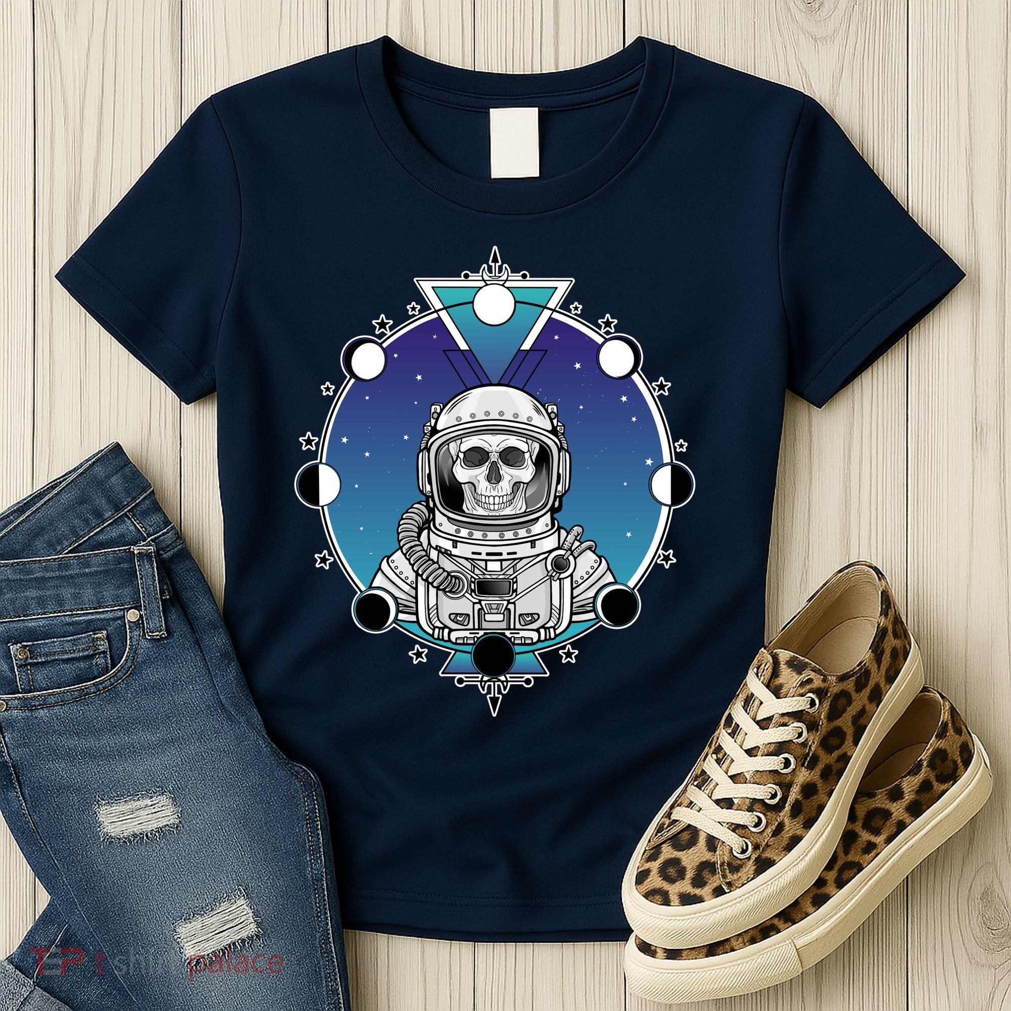 Astronaut Skeleton Star Sky Moon Phases Women's T-Shirt