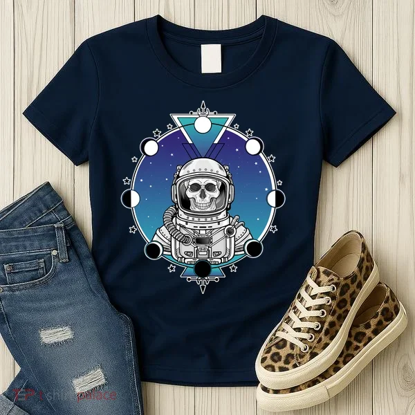 Astronaut Skeleton Star Sky Moon Phases Women's T-Shirt