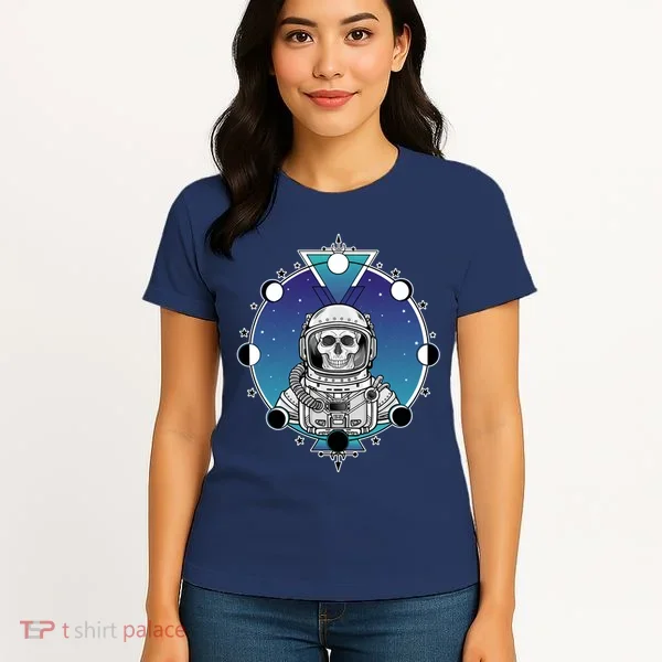 Astronaut Skeleton Star Sky Moon Phases Women's T-Shirt