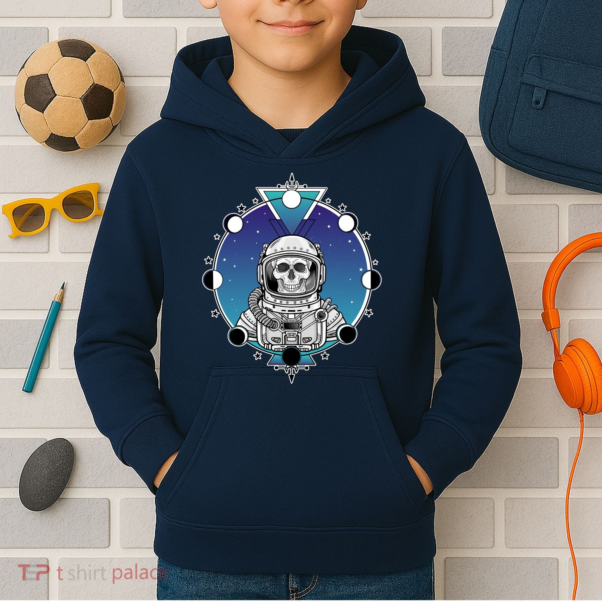 Astronaut Skeleton Star Sky Moon Phases Kids Hoodie