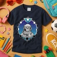 Astronaut Skeleton Star Sky Moon Phases Kids T-Shirt thumb 3