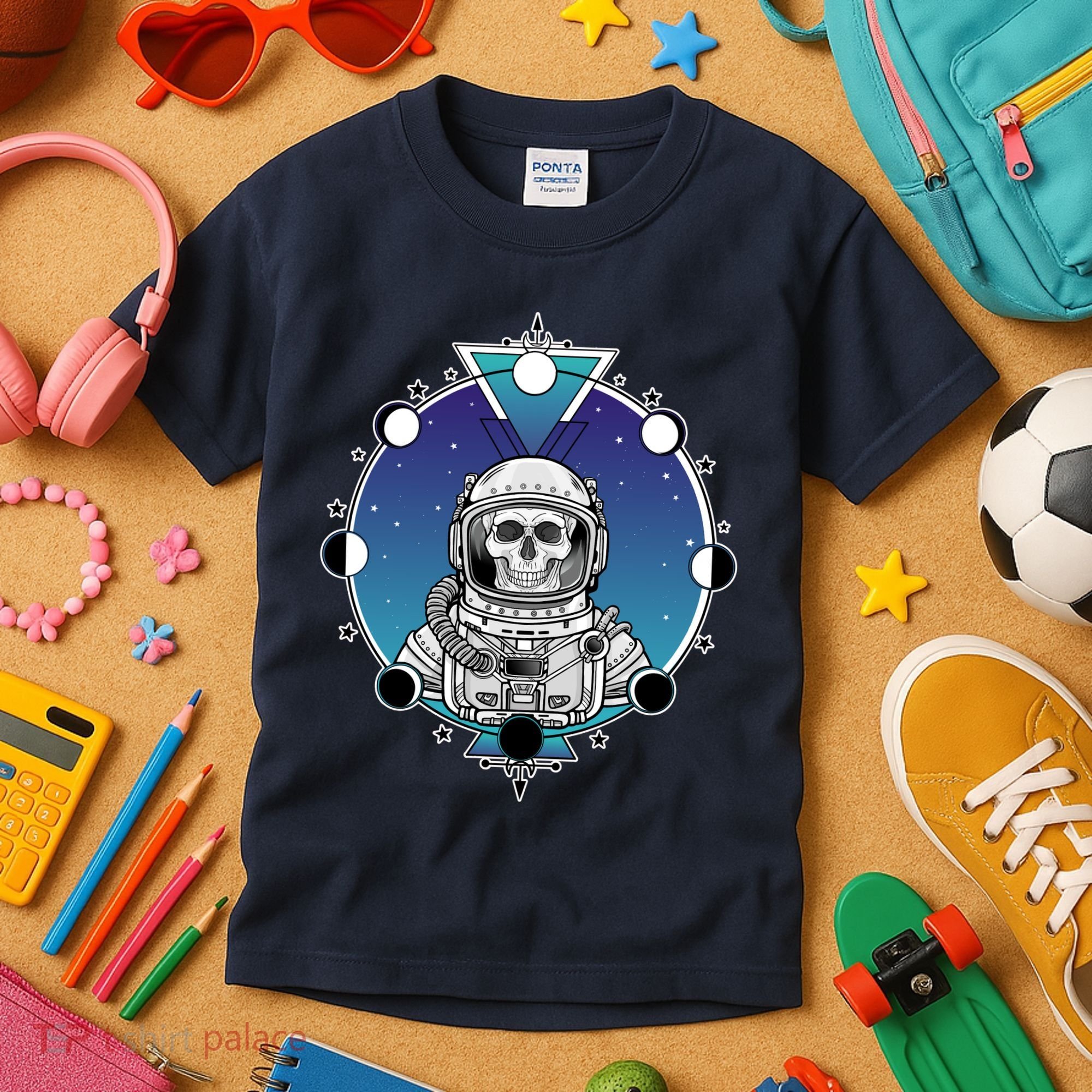 Astronaut Skeleton Star Sky Moon Phases Kids T-Shirt