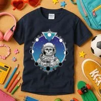 Astronaut Skeleton Star Sky Moon Phases Kids T-Shirt thumb 3
