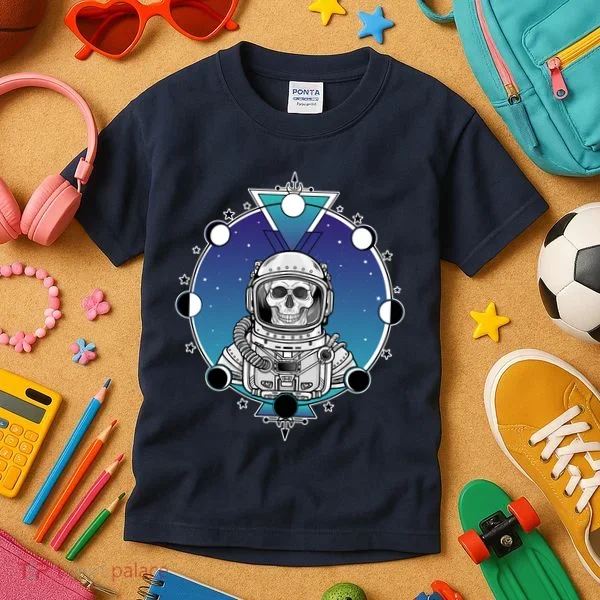 Astronaut Skeleton Star Sky Moon Phases Kids T-Shirt