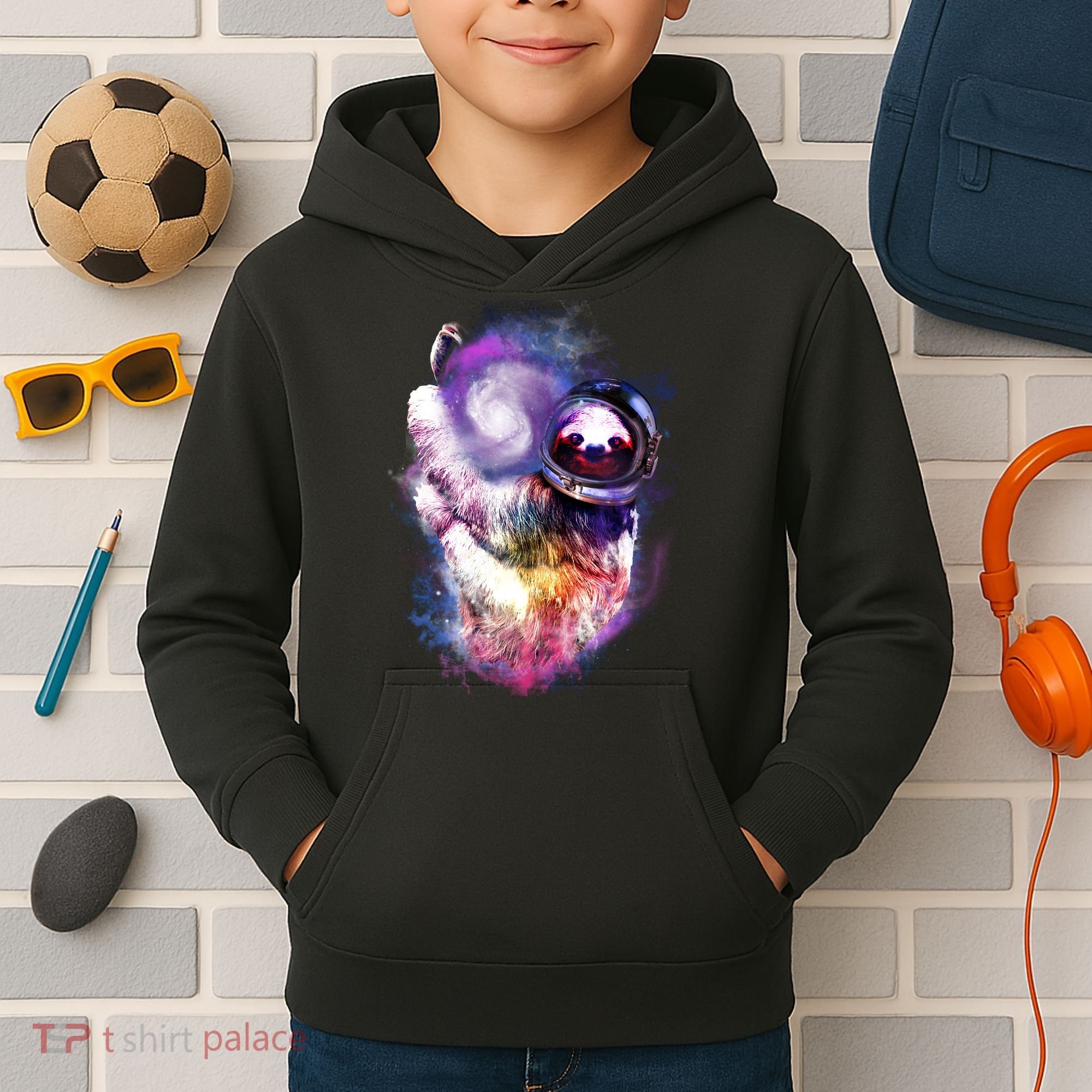Astronaut Sloth Hanging In Space Kids Hoodie