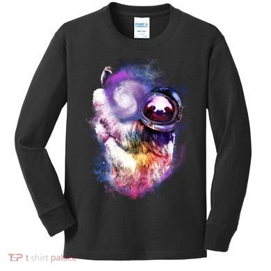 Astronaut Sloth Hanging In Space Kids Long Sleeve Shirt