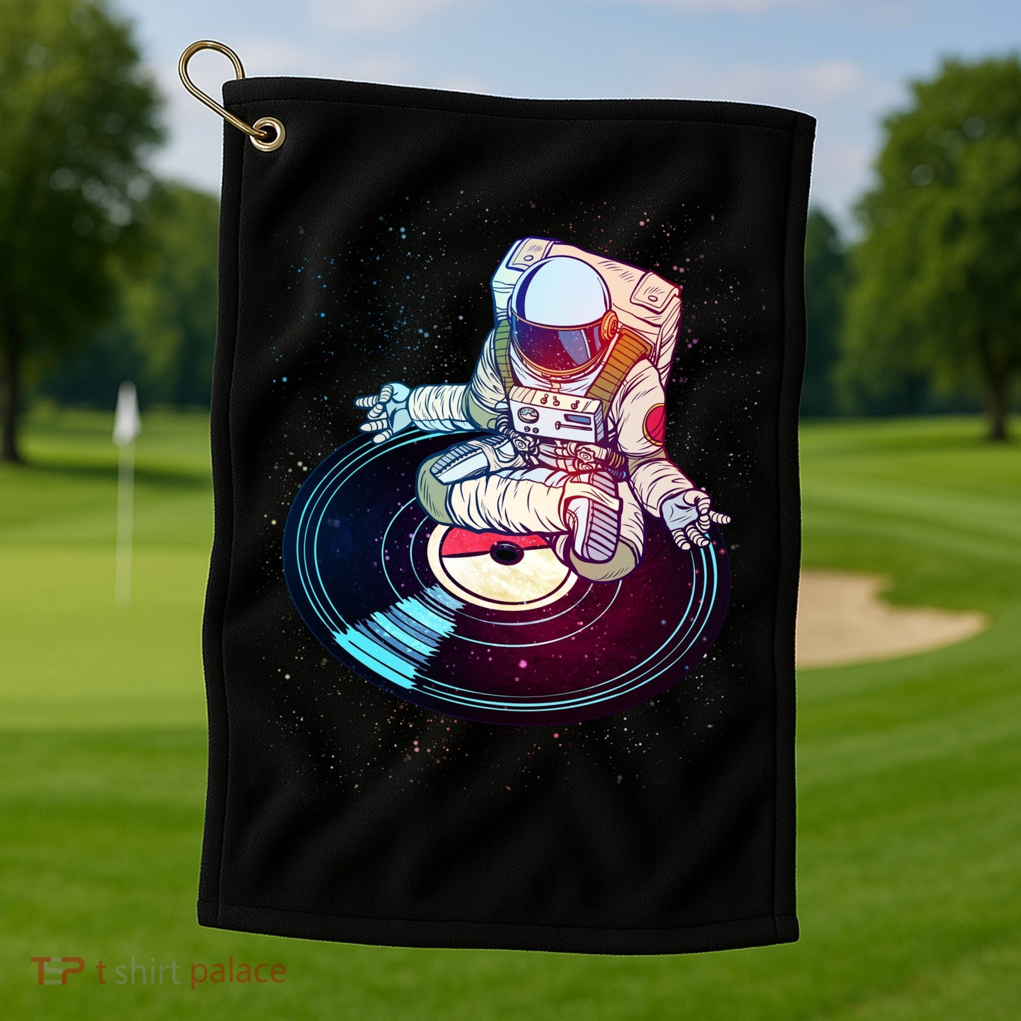 Astronaut Yoga Music Record Golf Towel