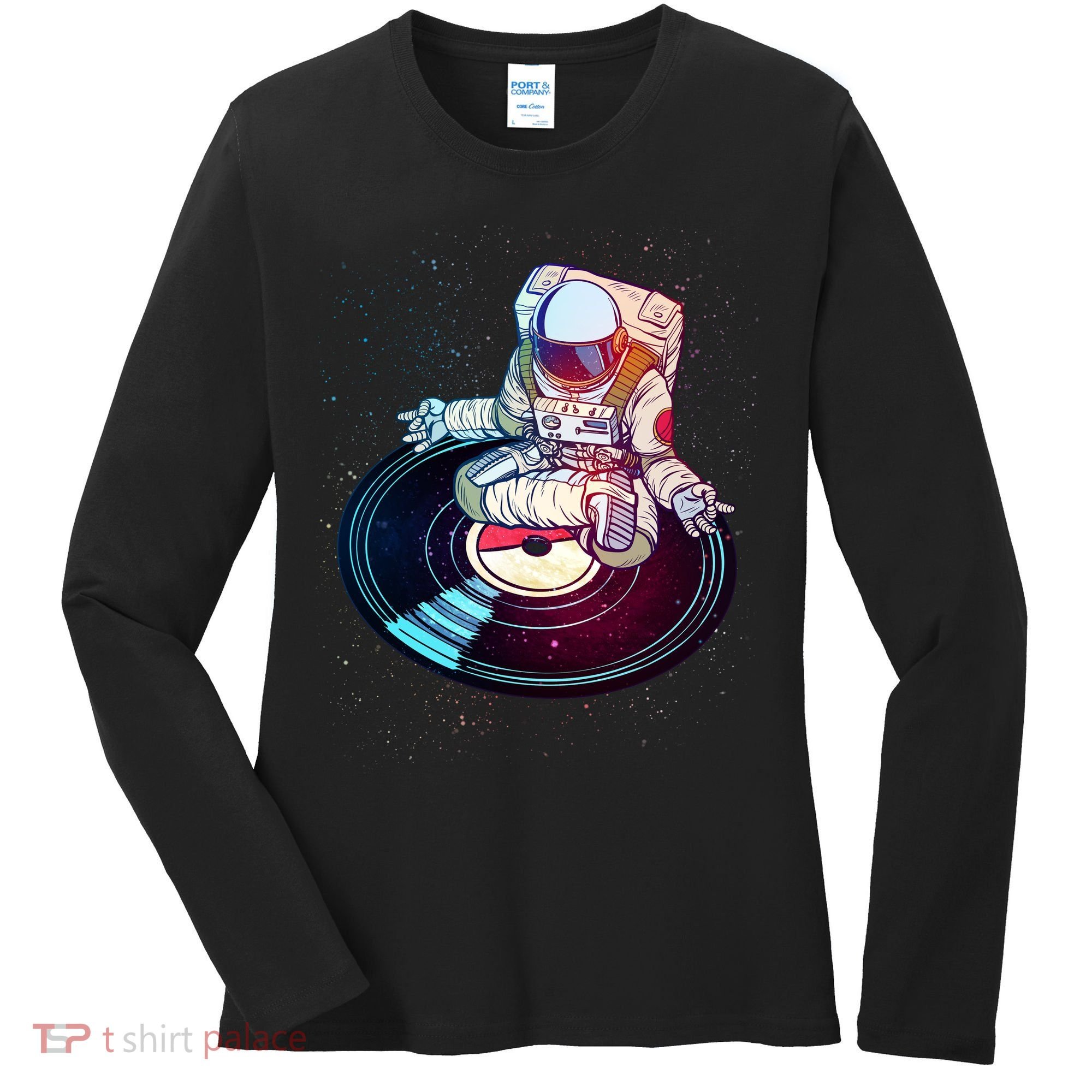Astronaut Yoga Music Record Women's Long Sleeve Shirt