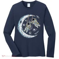 Astronauts Moon Swinging Women's Long Sleeve Shirt thumb 0