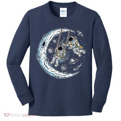 Astronauts Moon Swinging Kids Long Sleeve Shirt
