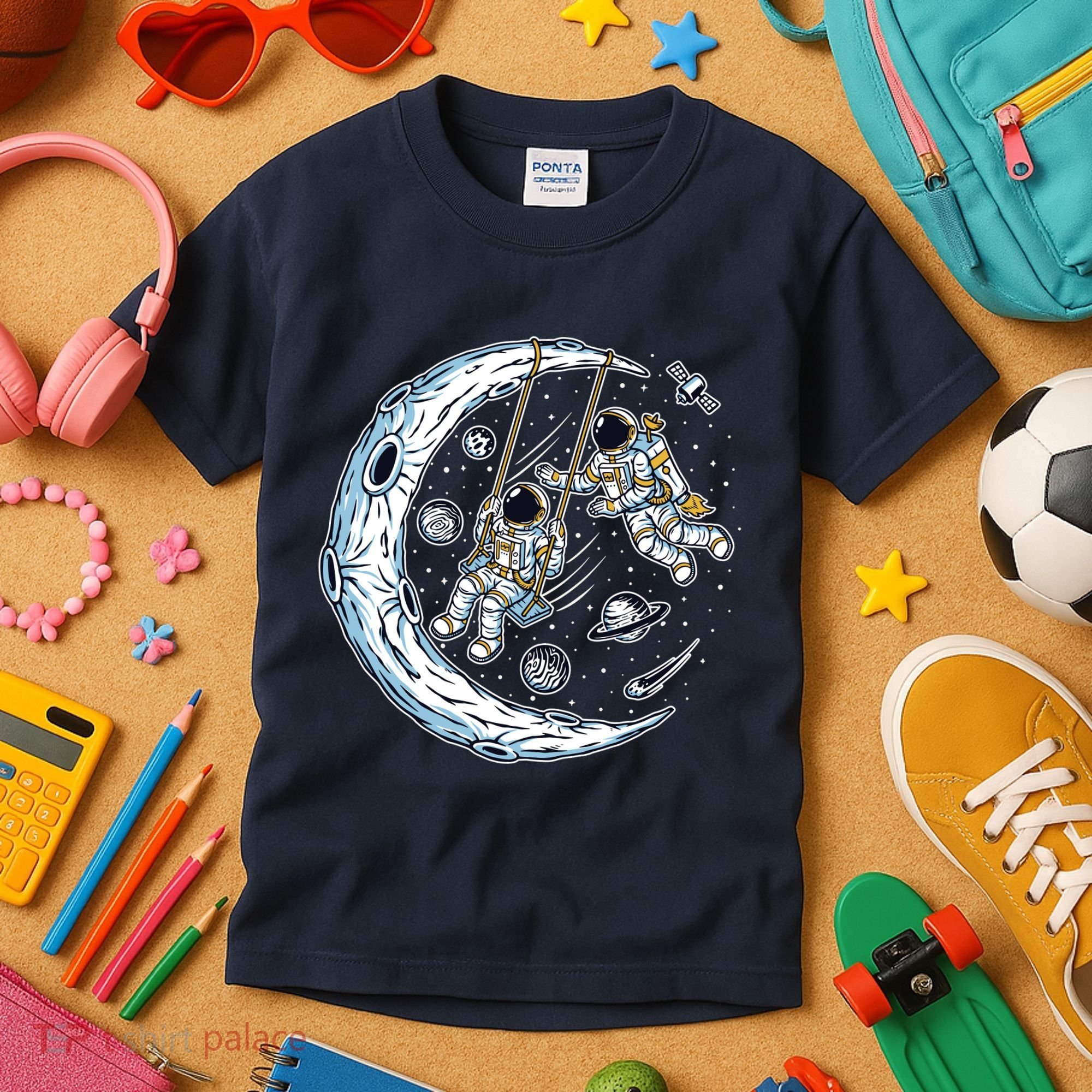 Astronauts Moon Swinging Kids T-Shirt