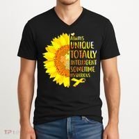 Autism Sunflower Unique Totally Intelligent Mysterious V-Neck T-Shirt thumb 2