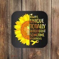 Autism Sunflower Unique Totally Intelligent Mysterious Coaster thumb 0