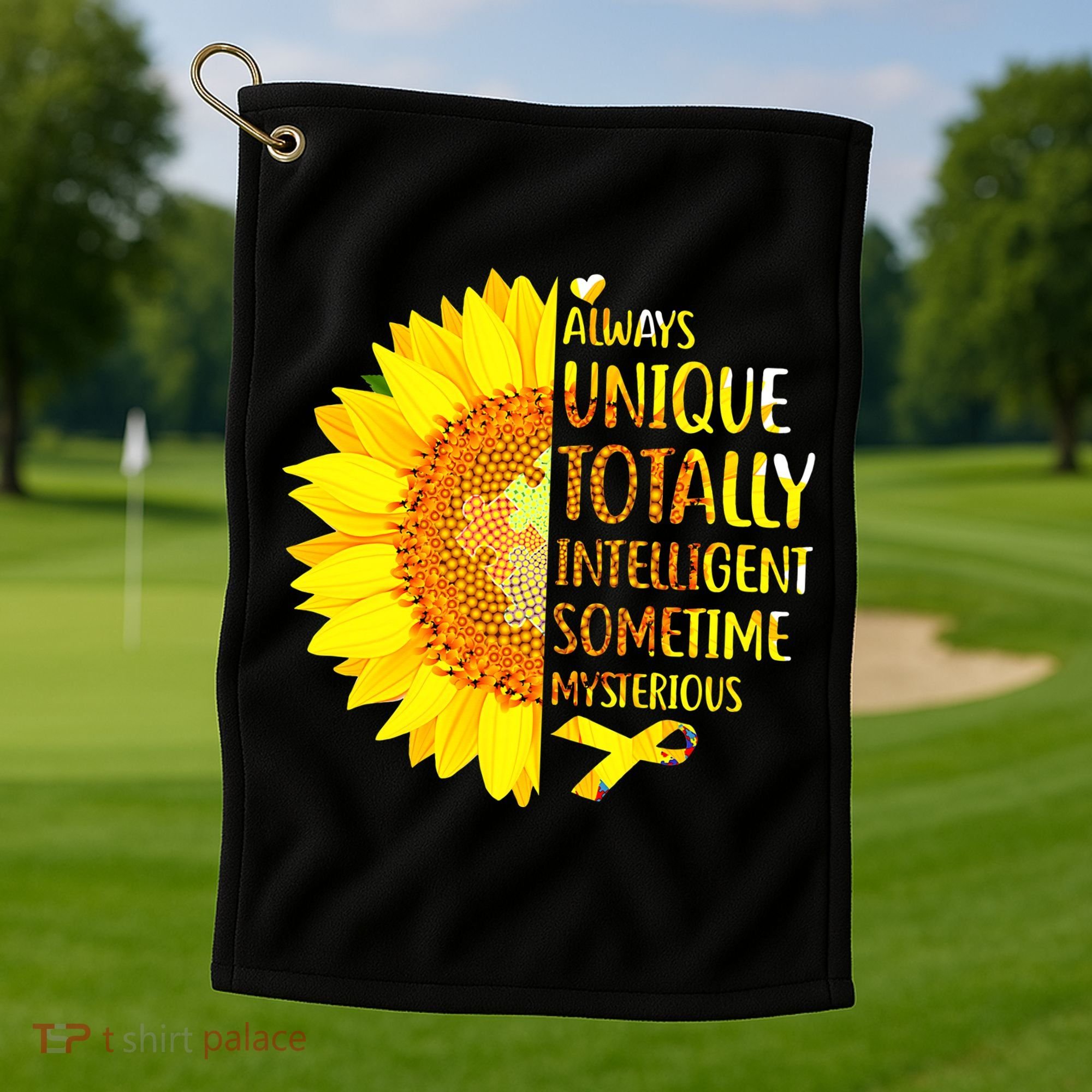 Autism Sunflower Unique Totally Intelligent Mysterious Golf Towel